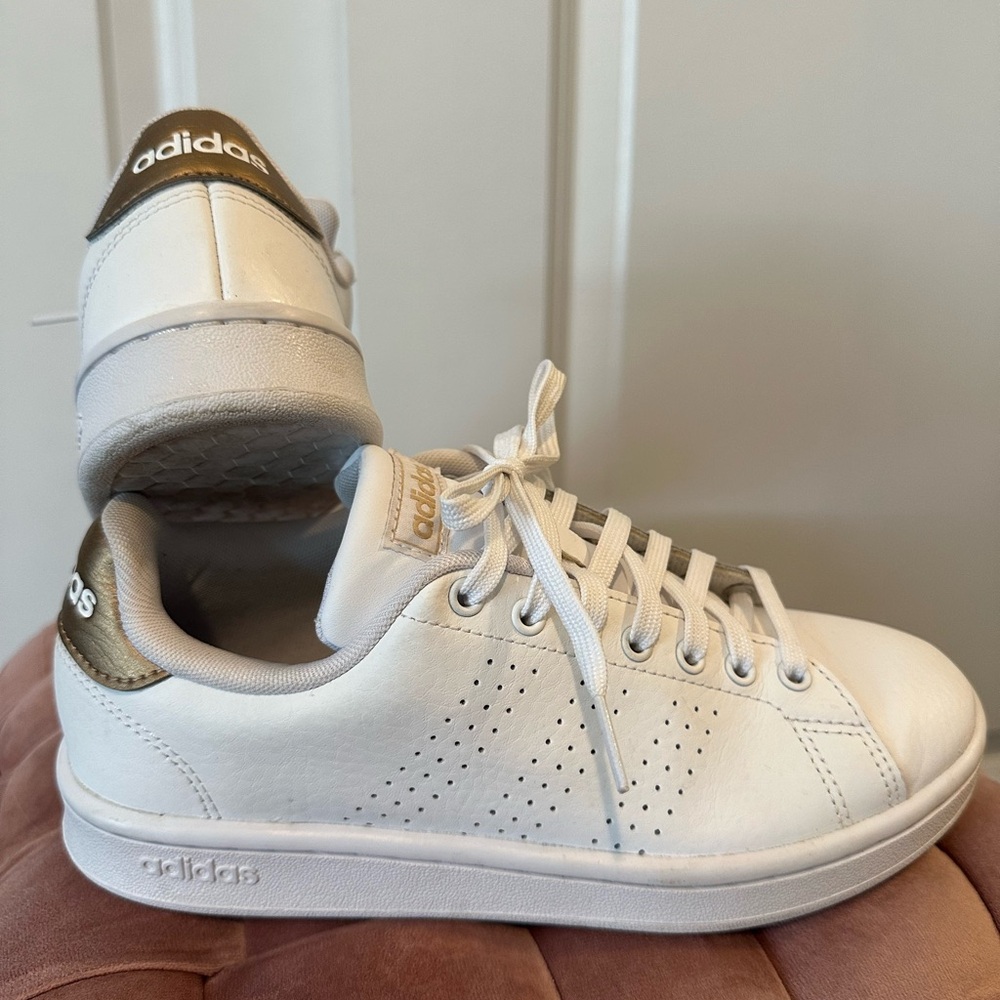 Adidas White Sneakers with Gold Details